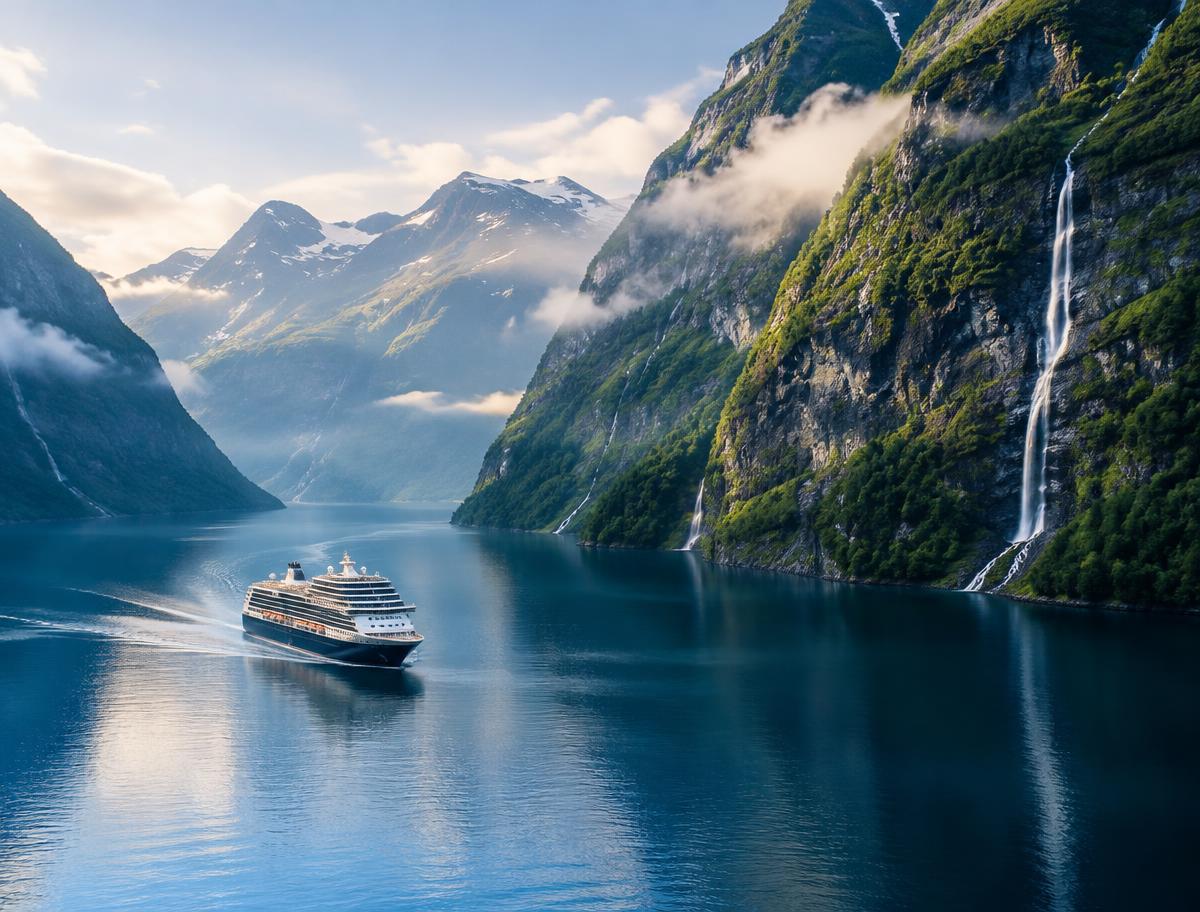 Cruise ship in a Norwegian fjord